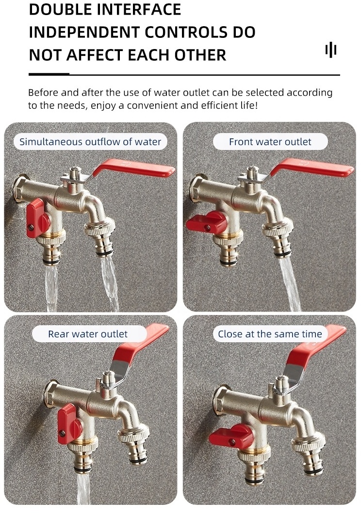 3/4'' quick connector washing machine double water tap hose bib tap dual round handle bibcock brass