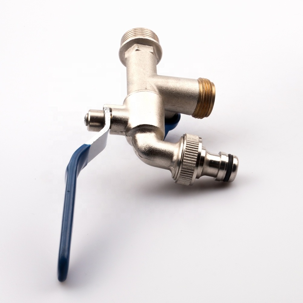 3/4'' quick connector washing machine double water tap hose bib tap dual round handle bibcock brass