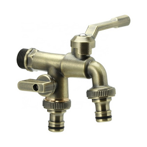 Customized smooth gunmetal surface water splitter two way garden hose tap brass bibcock 3/4''