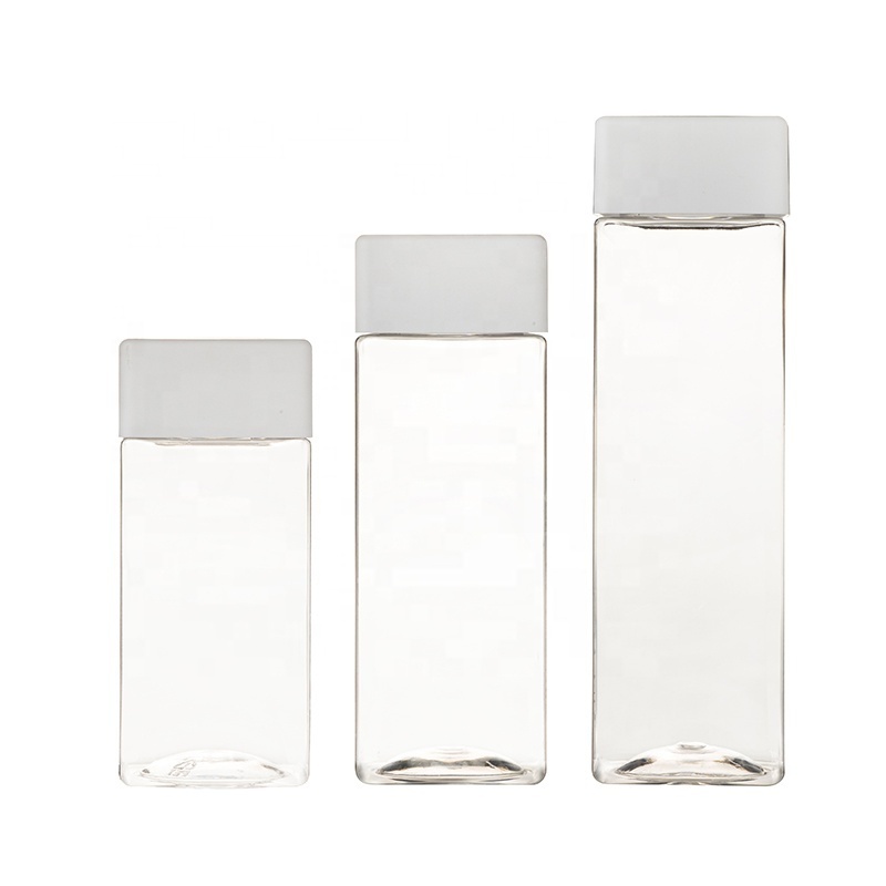 350ml Transparent Empty Square Plastic Lemon Juice Bottle With White Color Screw Cap