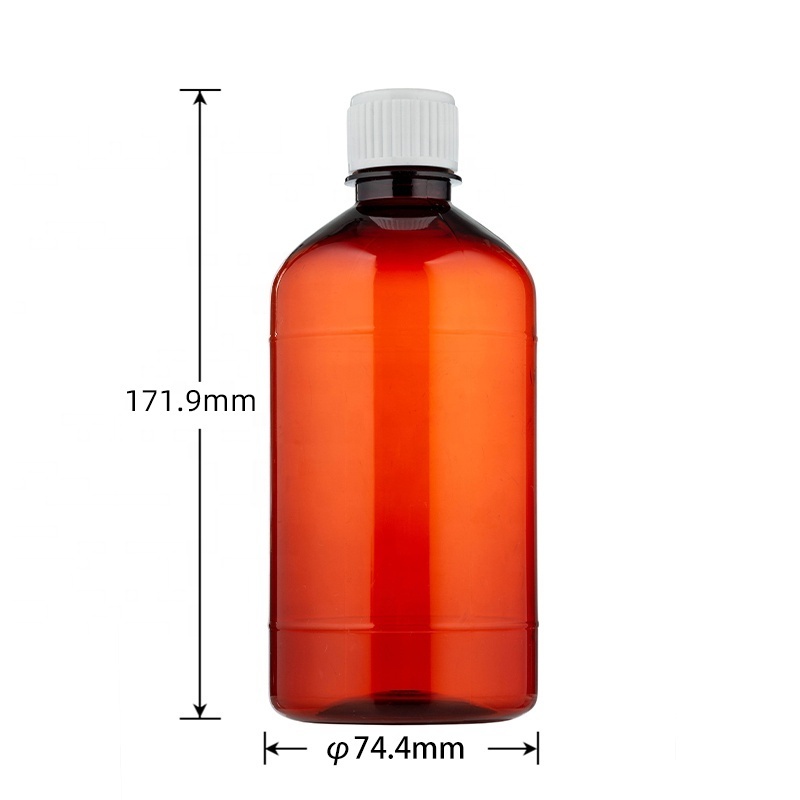 500ml Oral Solution Bottle Screw White Cap Oval Bottle Amber Container Liquid Medicine Bottle With Measuring Cup