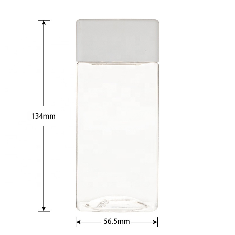 350ml Transparent Empty Square Plastic Lemon Juice Bottle With White Color Screw Cap