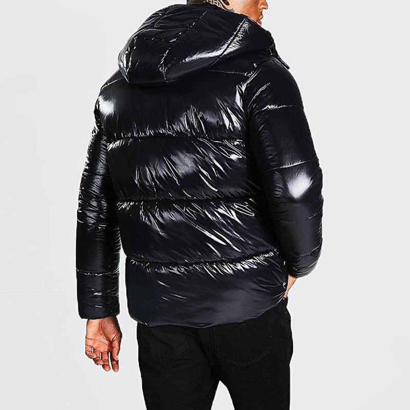 Hooded Heavy Designer Puff Padded Coat Oem Logo Oversized Men's Down Bubble Winter Black Custom Men Shiny Puffer Jacket