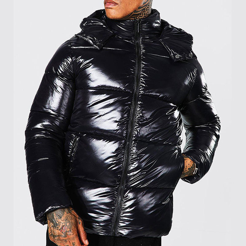 Hooded Heavy Designer Puff Padded Coat Oem Logo Oversized Men's Down Bubble Winter Black Custom Men Shiny Puffer Jacket