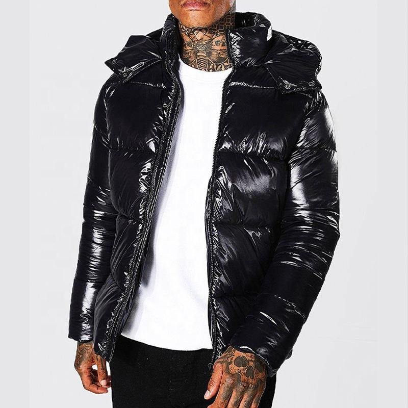 Hooded Heavy Designer Puff Padded Coat Oem Logo Oversized Men's Down Bubble Winter Black Custom Men Shiny Puffer Jacket