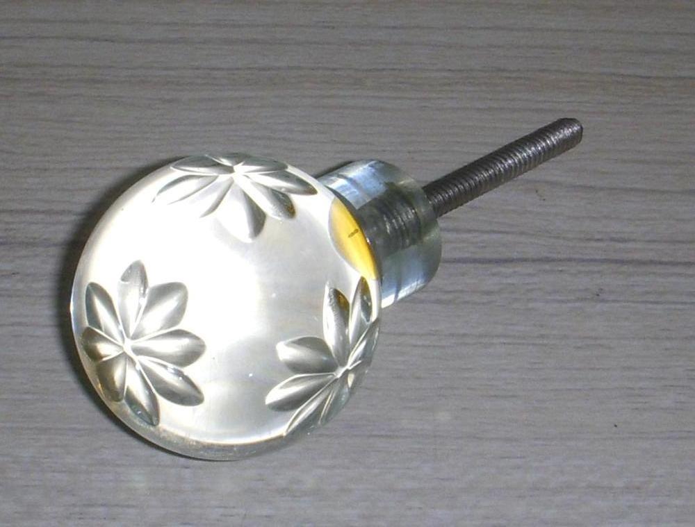 Glass Door Knob - Floral ( Clear Glass) Wardrobe Pulls Handle Brushed Brass Good Quality Black Customized Gold Light Anti