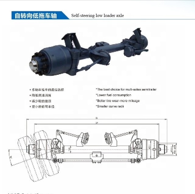 HOT SELL self steering low bed trailer AXLE 12000kgs capacity manufacturer European axles