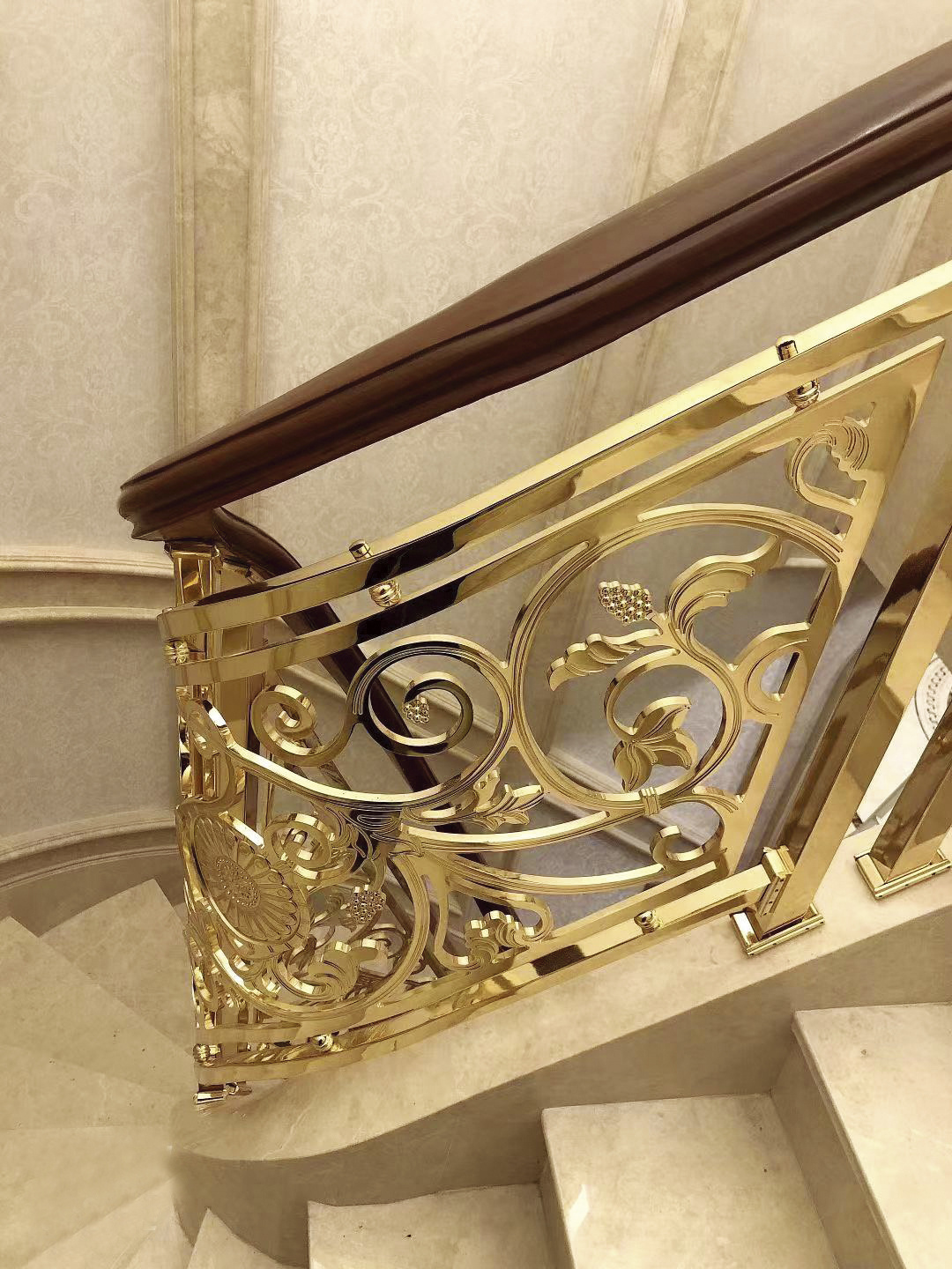 TAKA aluminium metal balusters carved Brass stair railing handrails luxury design balustrades for stairs