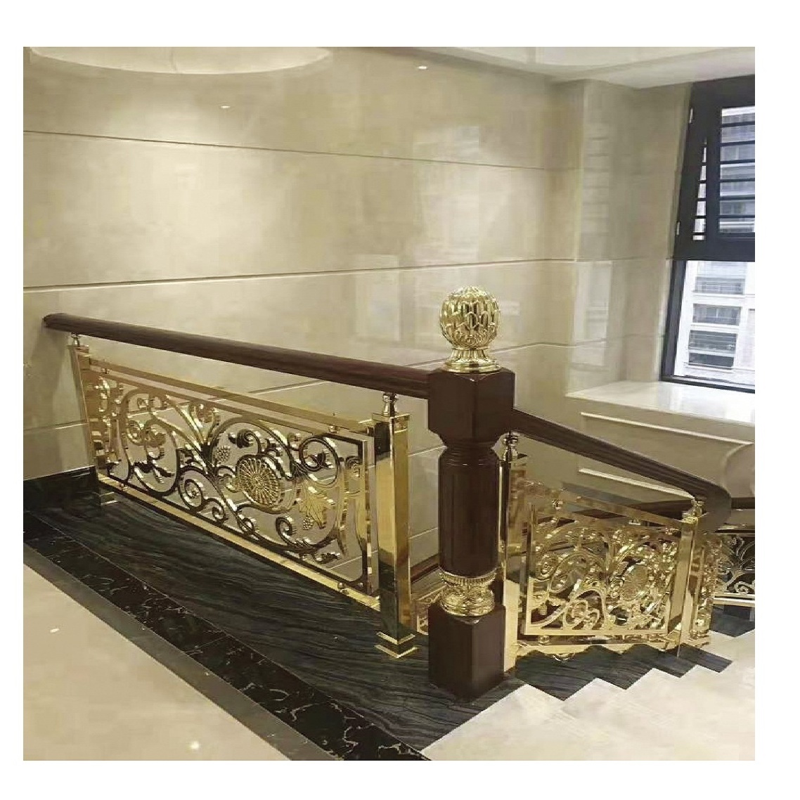 TAKA aluminium metal balusters carved Brass stair railing handrails luxury design balustrades for stairs