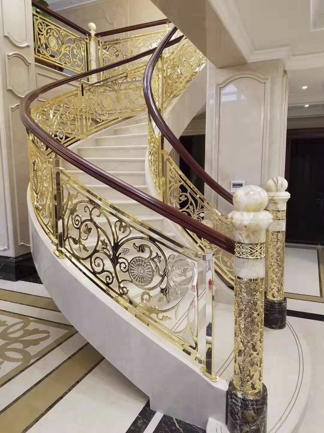 TAKA aluminium metal balusters carved Brass stair railing handrails luxury design balustrades for stairs