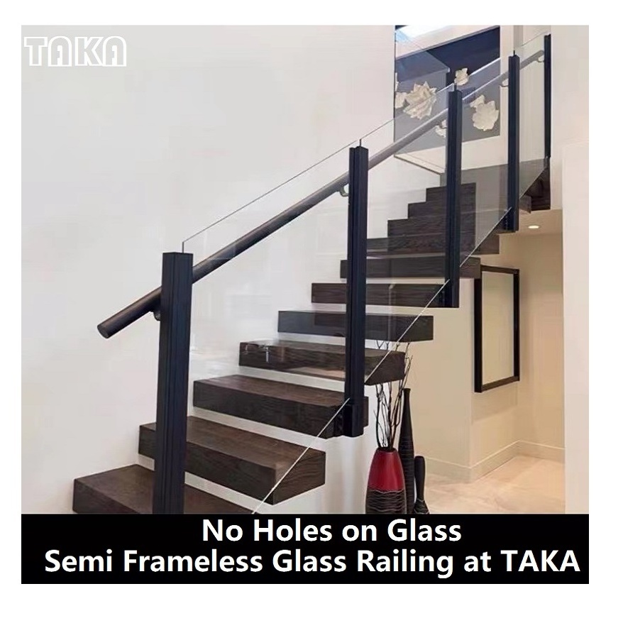 Aluminum/316 glass railing handrail adjustable semi frameless glass baluster pillar slot post for balcony/deck glass railing