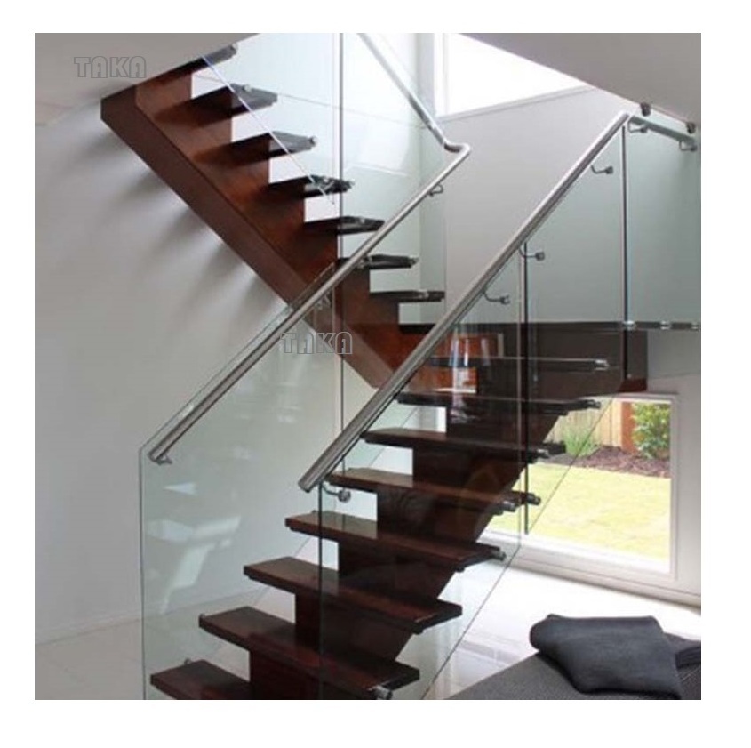 New design glass railing floating staircase indoor&outdoor straight wood stairs