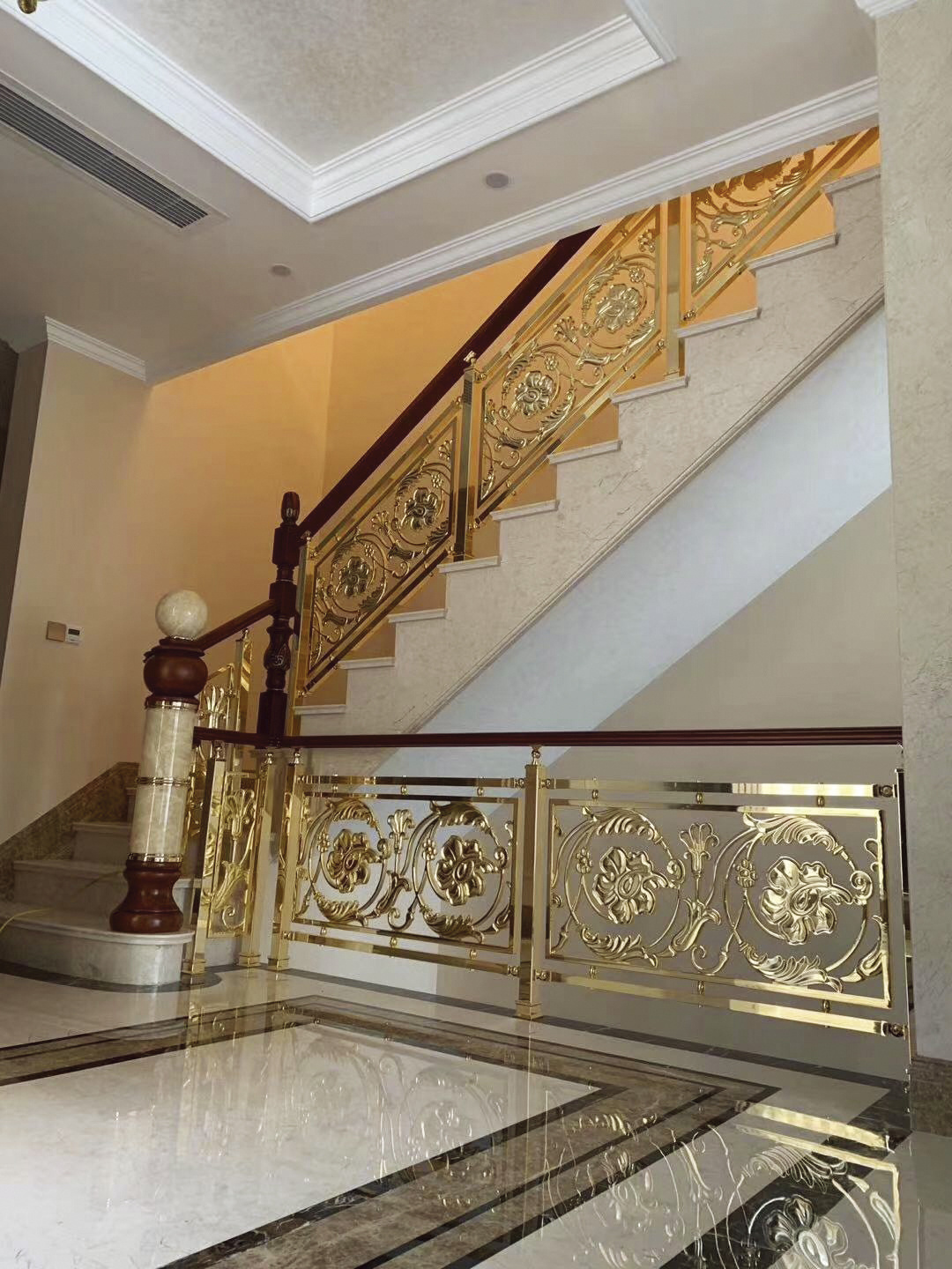 TAKA interior brass color metal aluminum carve staircase railing modern luxury stair railings