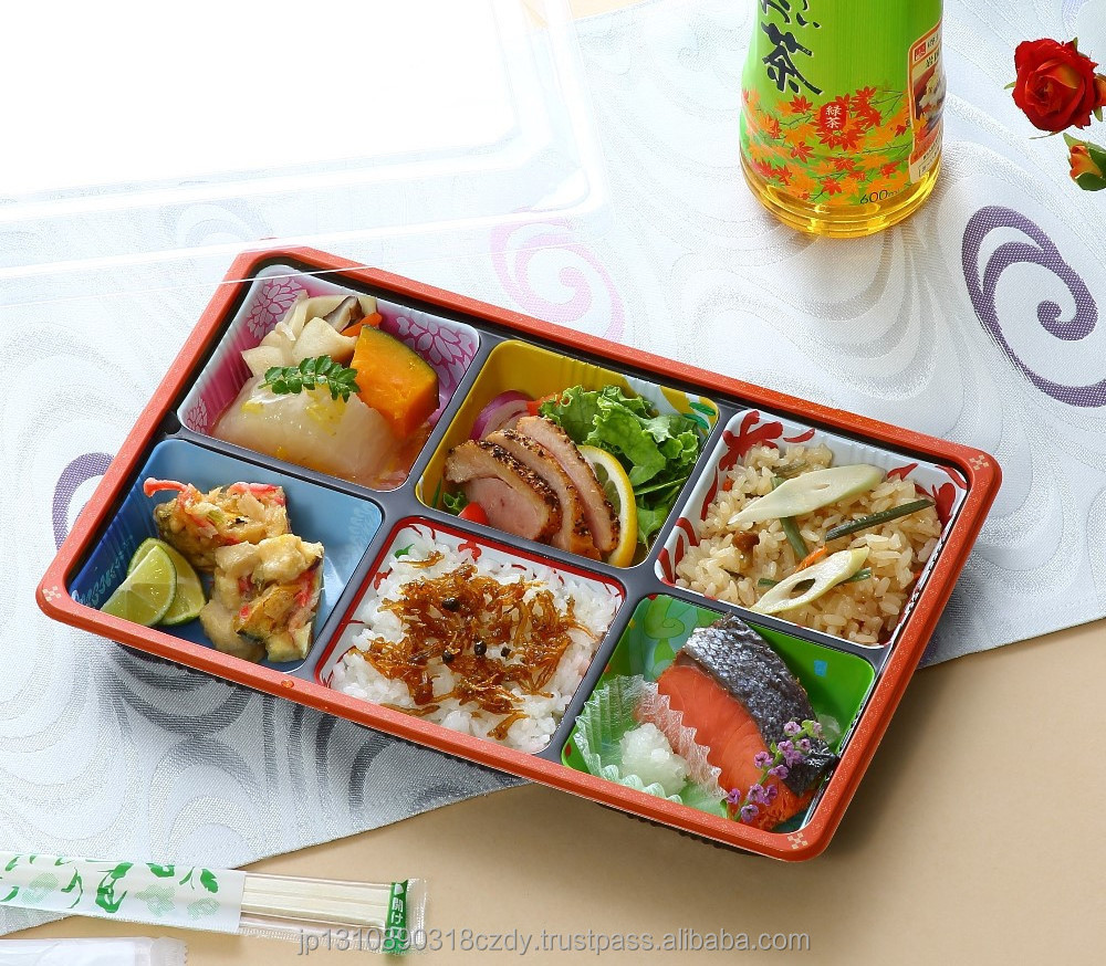 Cardboard rectangle 6 compartment disposable bento lunch box paper food box Japanese style paper food container color pattern