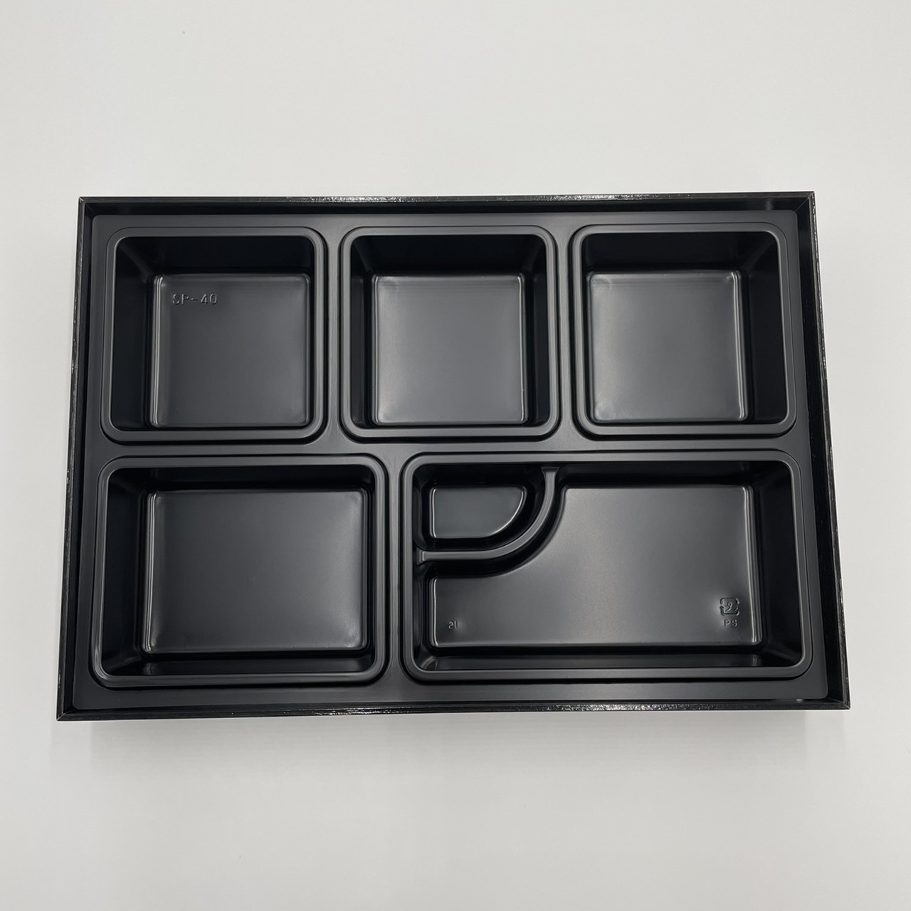 Japanese style black rectangle designer bento box take out food container delivery to go sushi restaurant