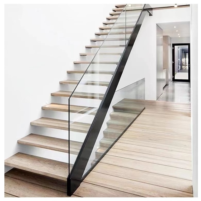 TAKA Indoor stairs single beam straight floating stairs with solid wood steps for metal wooden staircase