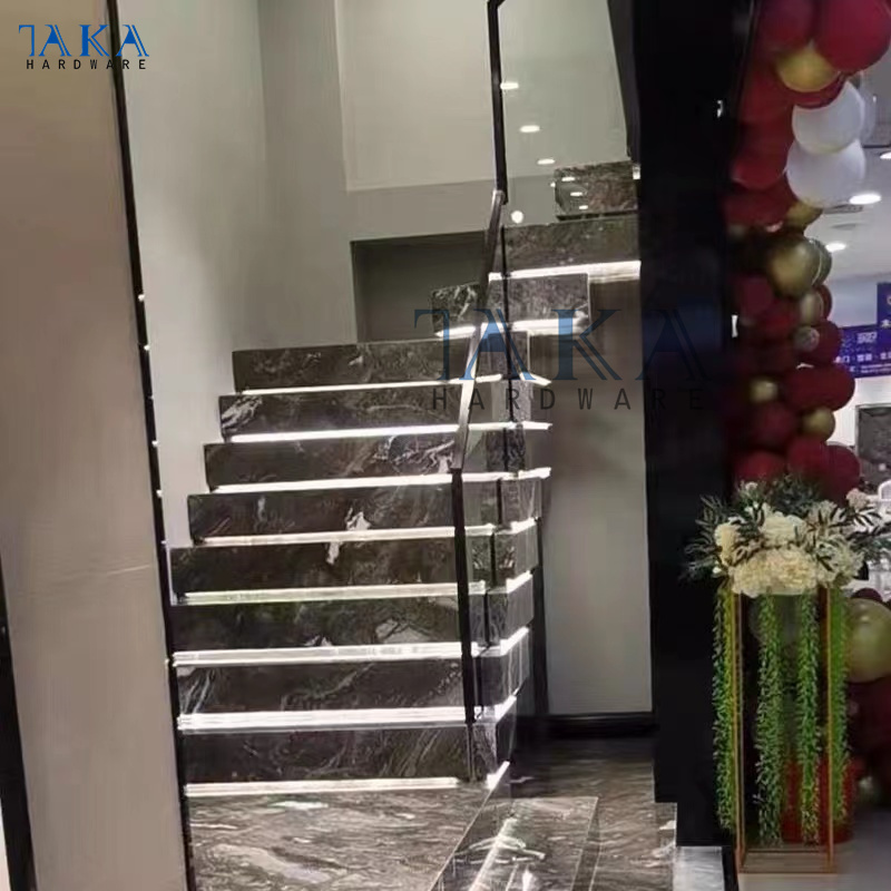 Factory Direct Floating Straight Staircase With Marble Tread and Frameless Glass Railing Floating Stairs