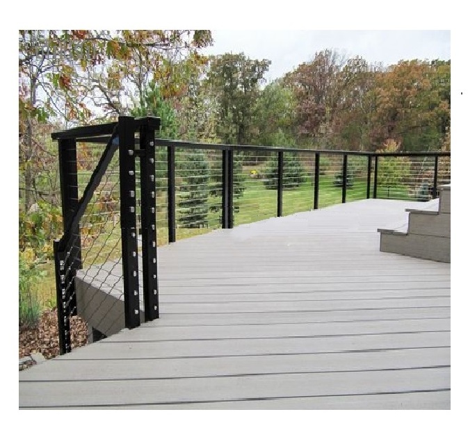 High quality low maintenance 304/316 stainless steel balustrade for deck black wire stainless steel cable railing system