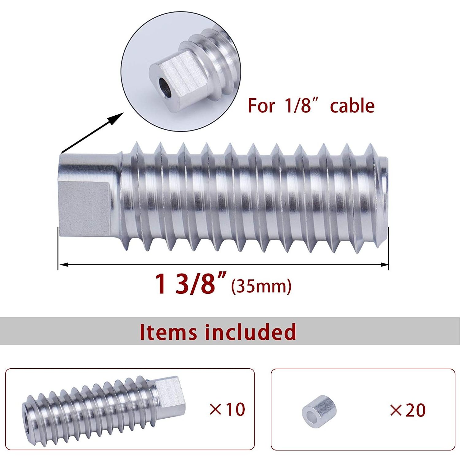 TAKA Invisible Cable Railing Kit Swage Lag Screw Tensioner for Wire Rope Wood Posts Stainless Steel Cable Railing