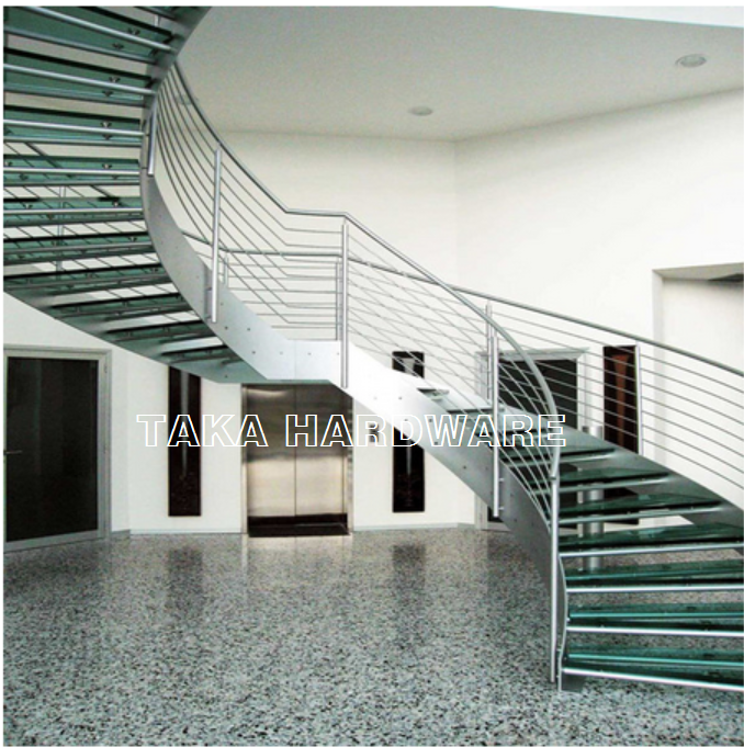 TAKA glass spiral staircase indoor curve shape stairs design with stainless steel glass railing