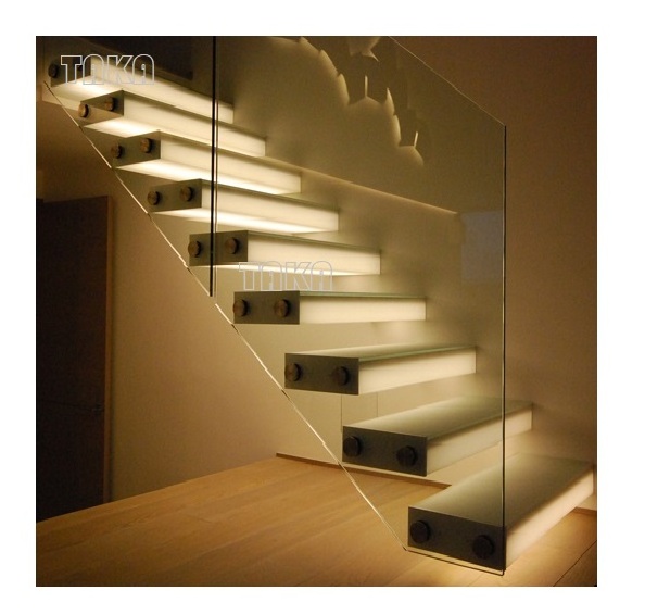 Customized Stairs with Tempered Glass Straight Mono Staircase