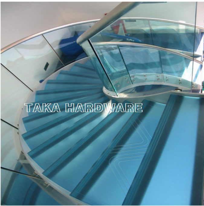 TAKA glass spiral staircase indoor curve shape stairs design with stainless steel glass railing