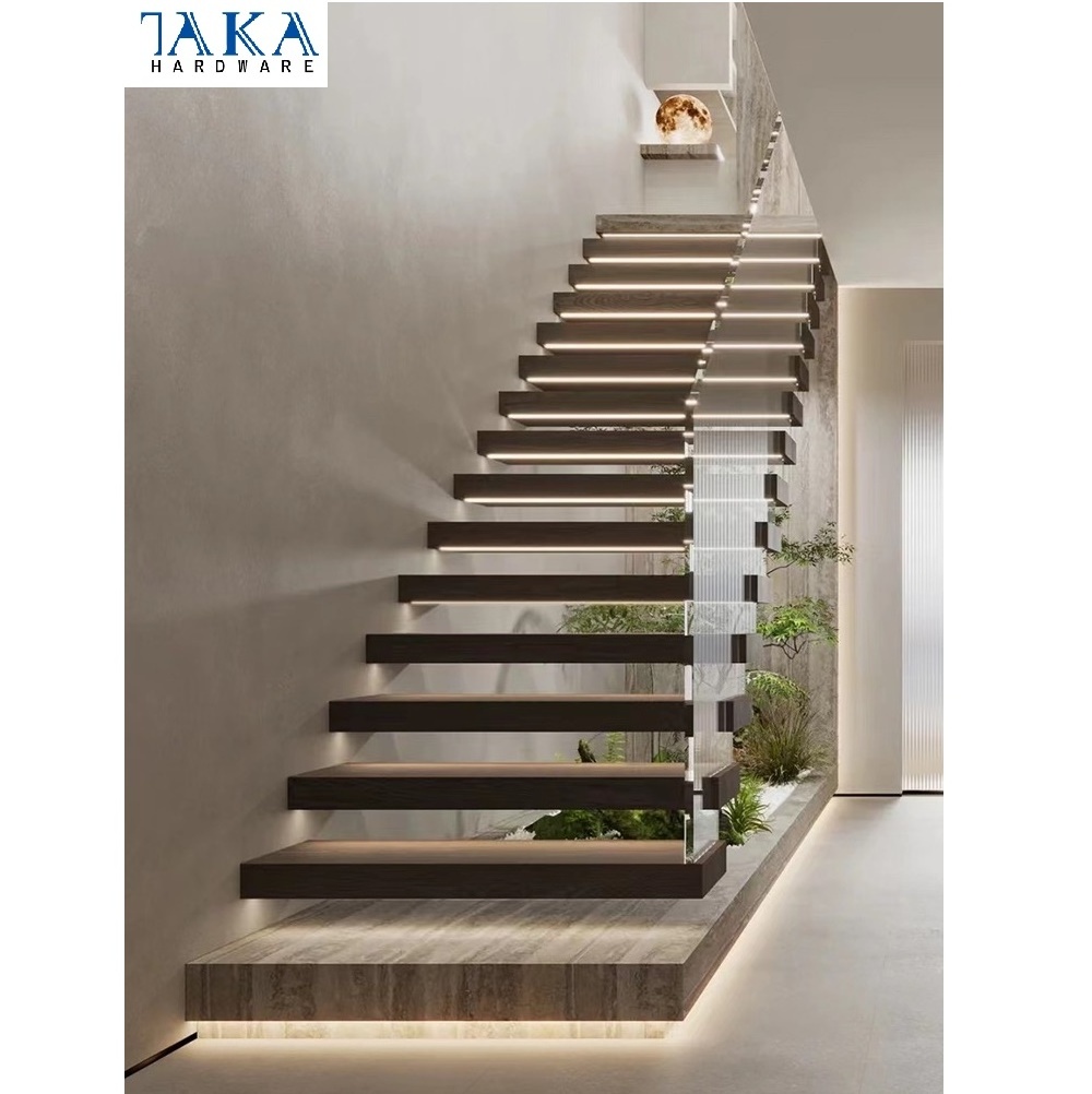 Customized Stairs with Tempered Glass Straight Mono Staircase