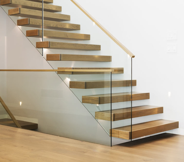 Customized Stairs with Tempered Glass Straight Mono Staircase