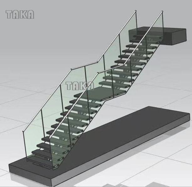 Factory Direct Floating Straight Staircase With Marble Tread and Frameless Glass Railing Floating Stairs