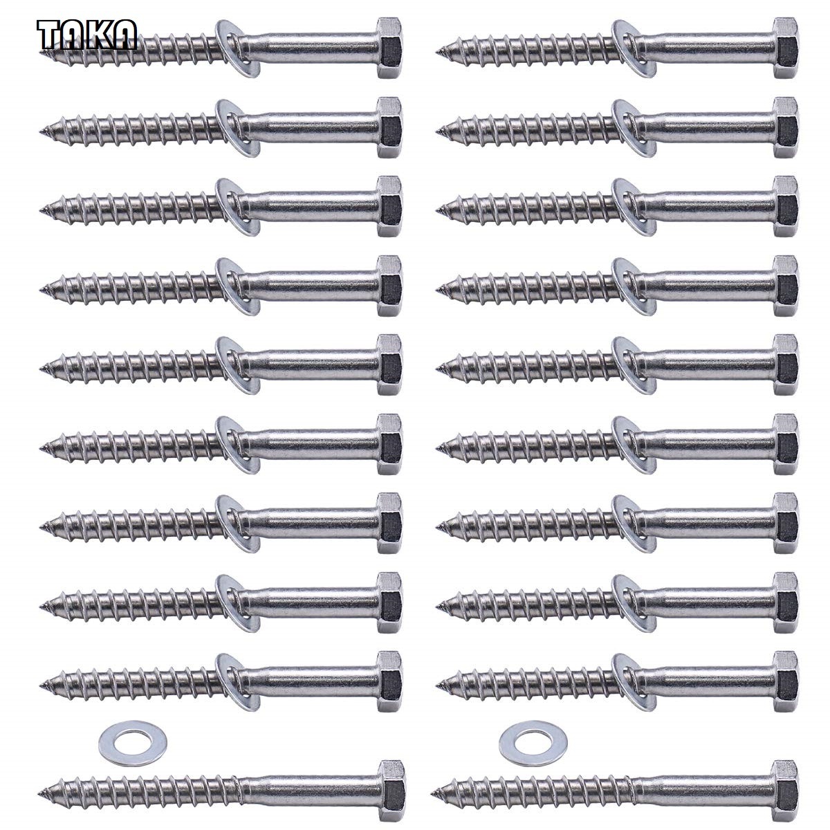 TAKA Customized Hex Head Lag Bolt Screws for Wood Post Deck Railing Baluster with Stainless Steel Fender Washer Cable Railing