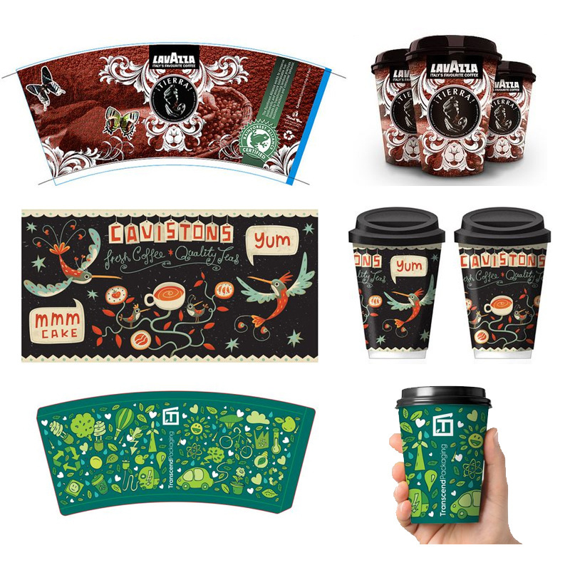 Customized take away hot drink cardboard paper cup with handle to go paper coffee cup disposable paper cup holder