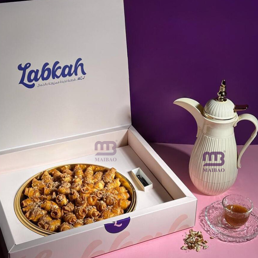 Custom Logo Restaurant Arabic Basbosa Box 6 Cup Sweet Candy Packaging Saudi UAE Food Folding Paper Box