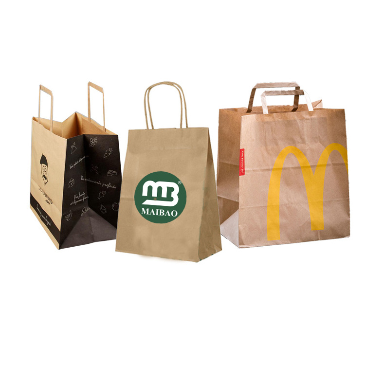 Wholesale Custom Packaging Square Extra Large Wide Base Bottom Kraft Paper Togo Bag with Handle For Pizza Restaurant Takeaway