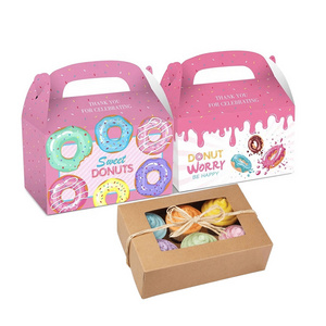 Cheap Custom Printed Design Mini Pink White Cardboard Food Cupcake Packing Paper Donut Packaging Gable Boxes With Clear Window