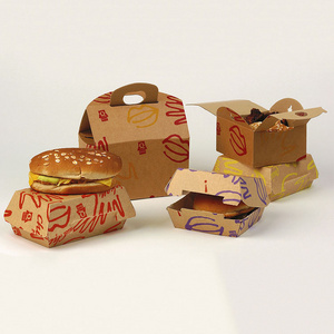 Wholesale High Quality Food Takeaway Disposable Burger Box Custom Printed Kraft Paper Hamburger Packaging Boxes