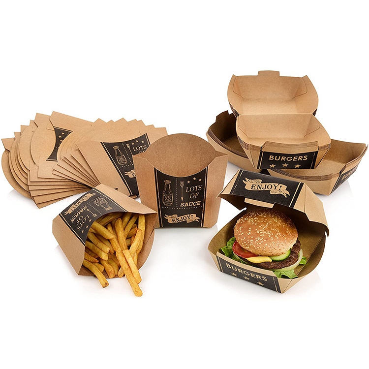 Wholesale High Quality Food Takeaway Disposable Burger Box Custom Printed Kraft Paper Hamburger Packaging Boxes