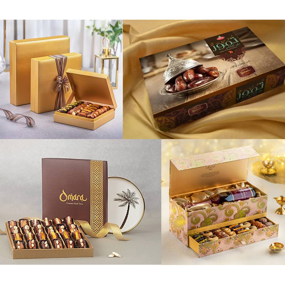 Saudi Arabic Luxury Chocolate Nut Baklava Dry Fruit Candy Dates Packaging Food Tray Ramadan Mubarak Kareem Favor Gift Paper Box