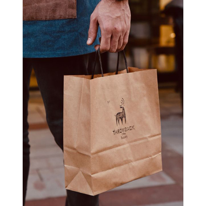 Thickening Kraft Paper Bag For Pizza Restaurant To Go Carry Delivery Flat Handle Custom Logo Print Paper Bag for Food Takeaway