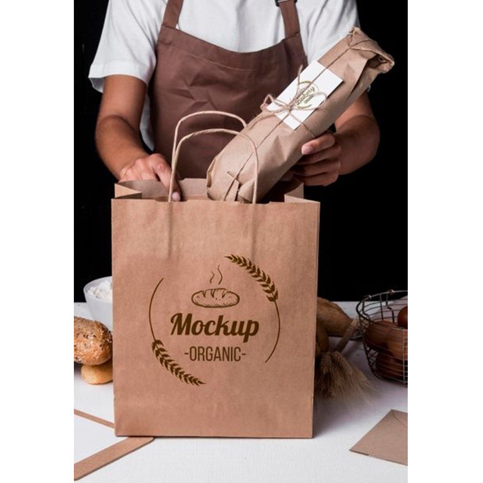 Thickening Kraft Paper Bag For Pizza Restaurant To Go Carry Delivery Flat Handle Custom Logo Print Paper Bag for Food Takeaway