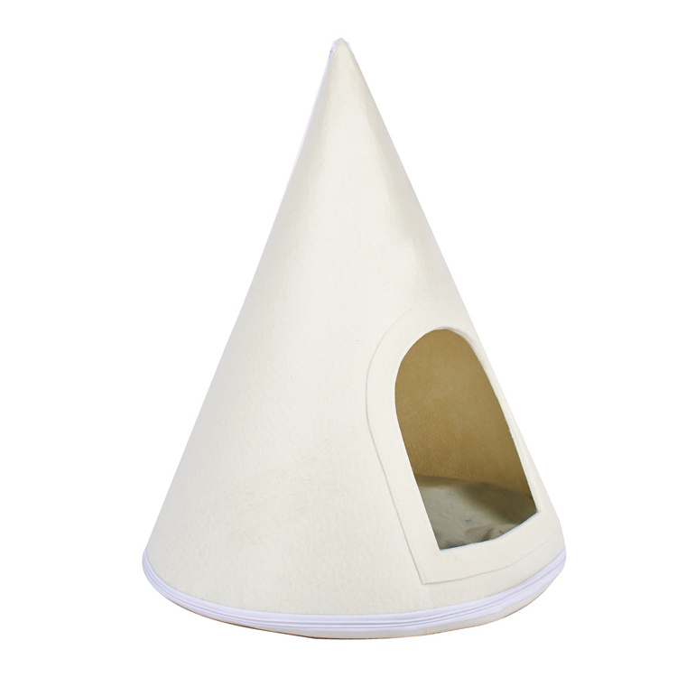 Factory Price Semienclosed Light Color Pet Teepee Dog & Puppy Tents Tipi Bed Portable Felt Cat Bed Cat Beds For Indoor Cats