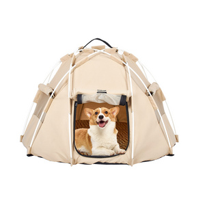 Factory Windproof Beige Portable Folding Pop Up Dog Cat Outdoor Tent Pet Camping Tent Pet Tent With Handle On Top