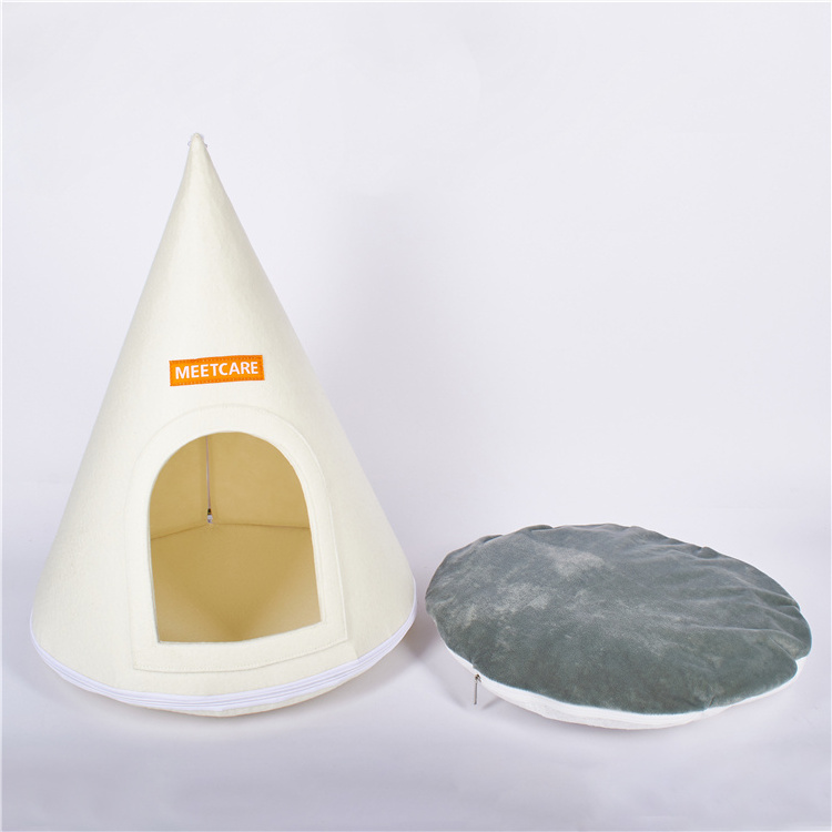 Factory Price Semienclosed Light Color Pet Teepee Dog & Puppy Tents Tipi Bed Portable Felt Cat Bed Cat Beds For Indoor Cats