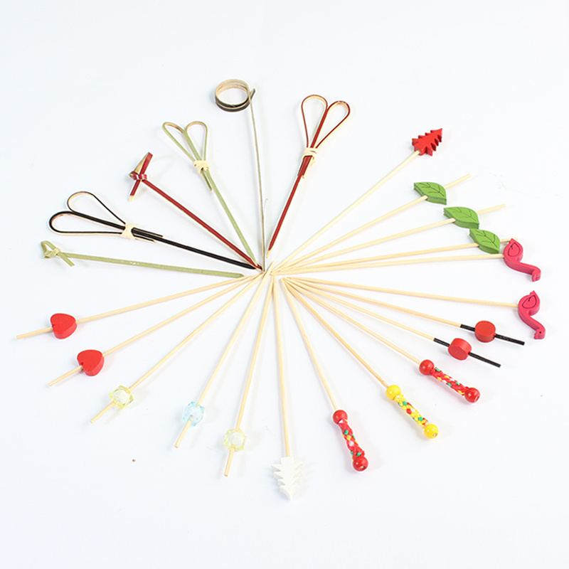 cocktail Picks bamboo Fruit Sticks Wooden Flamingo Tropical Cactus Palm Leaf Umbrella Firework Food Drink Picks for Party Home