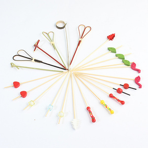 cocktail Picks bamboo Fruit Sticks Wooden Flamingo Tropical Cactus Palm Leaf Umbrella Firework Food Drink Picks for Party Home