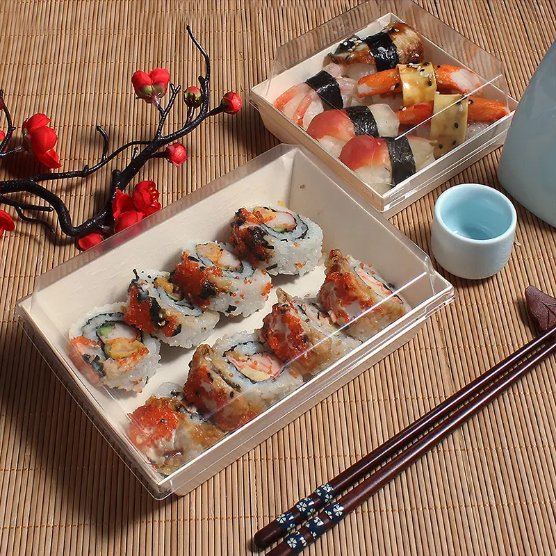 Disposable Eco-friendly Wooden Food Container Take-Out Sushi Box