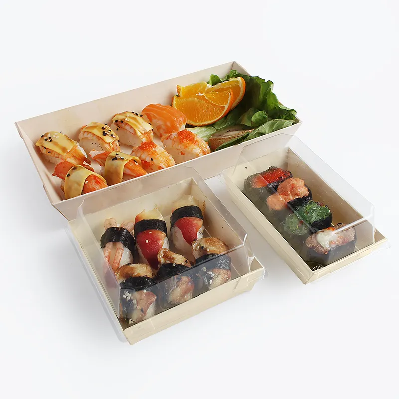 Disposable Eco-friendly Wooden Food Container Take-Out Sushi Box