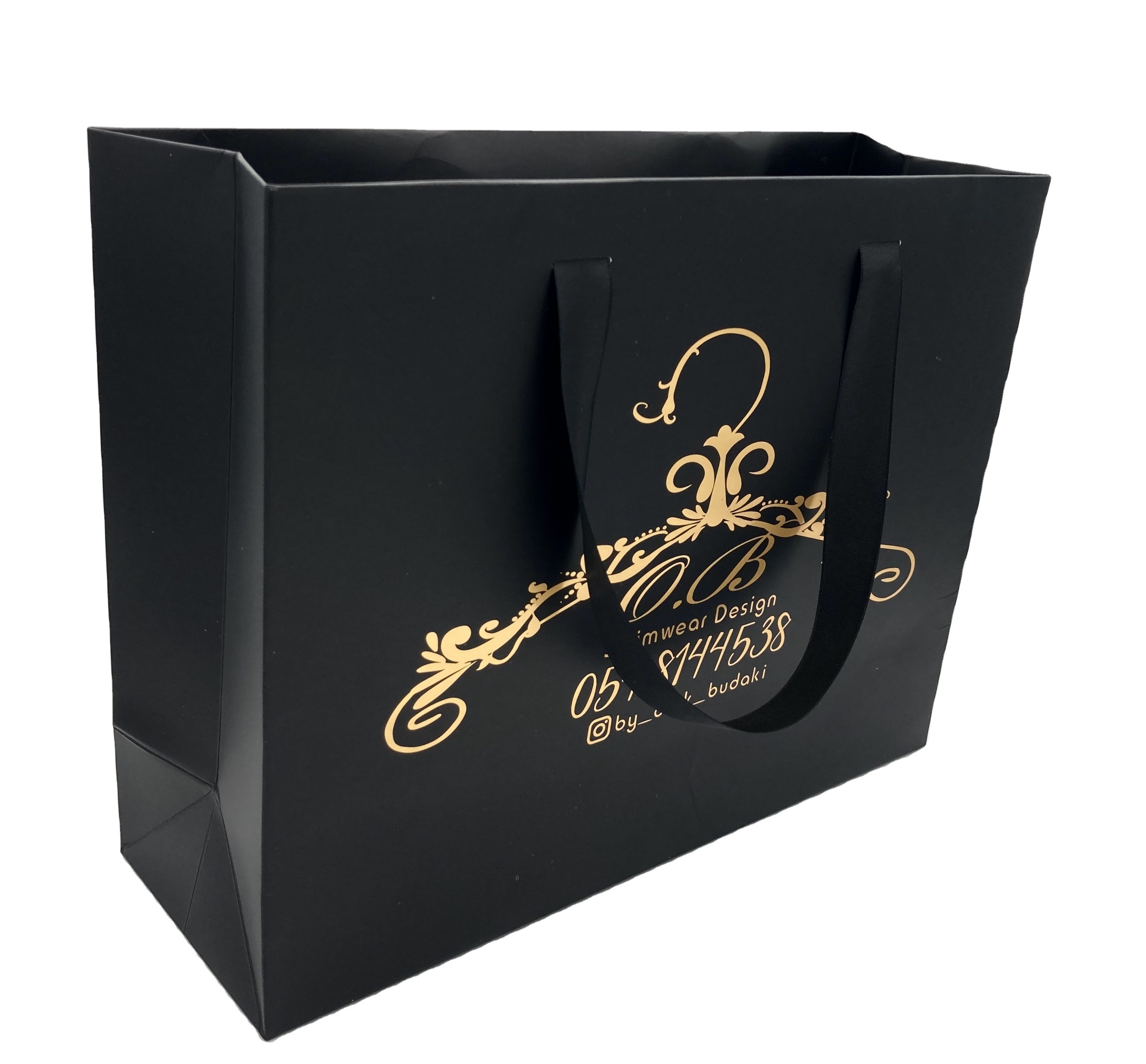 Clothes Store Retail Packaging Custom Luxury Black Gift Carry Bags Boutique Shopping Paper Bags With Your Own Logo