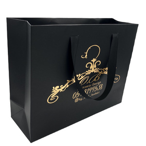 Clothes Store Retail Packaging Custom Luxury Black Gift Carry Bags Boutique Shopping Paper Bags With Your Own Logo