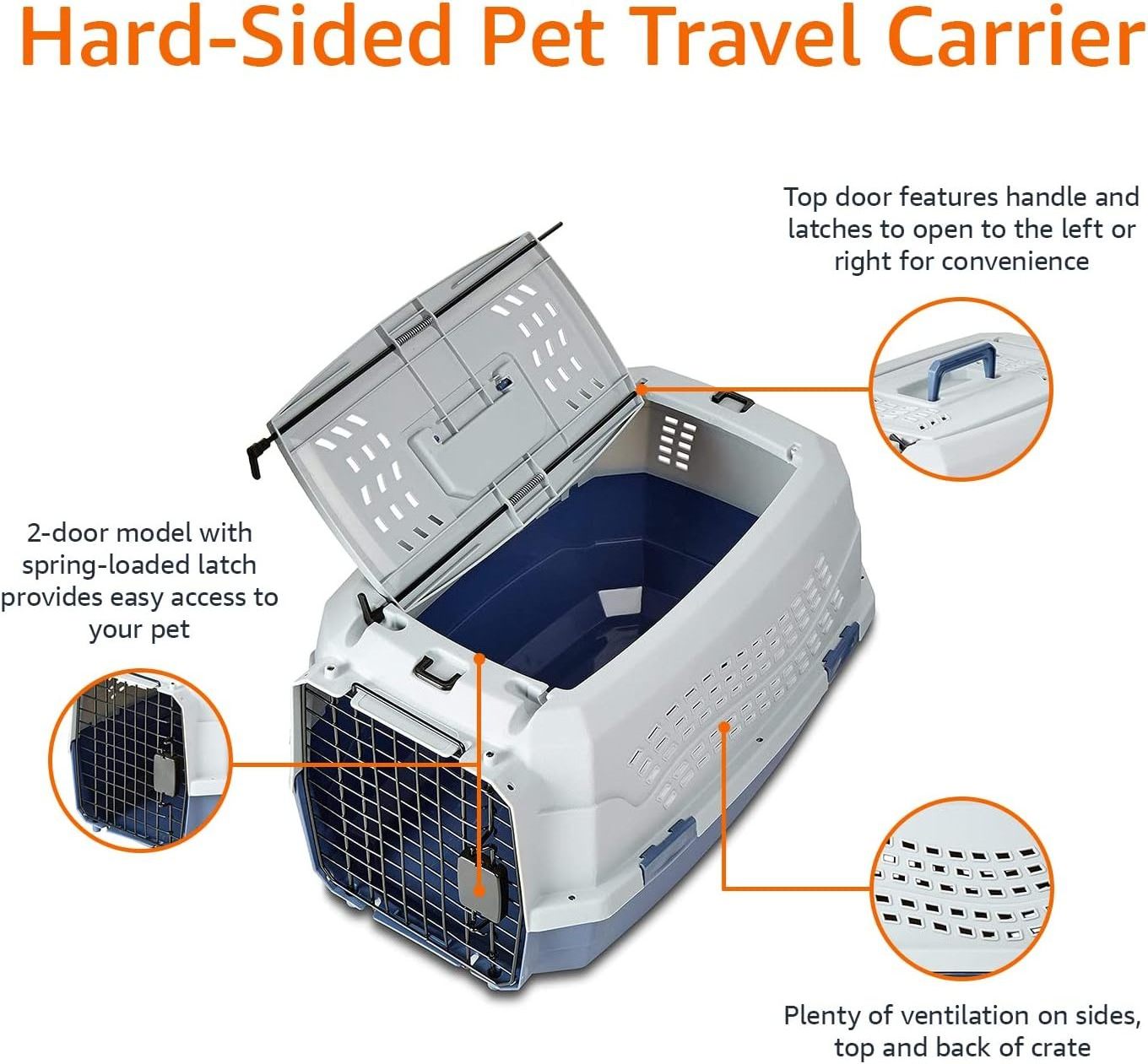 High quality 2-Door Top Load Hard Sided Dog and Cat Kennel Travel Pet Carrier for Cat Dog