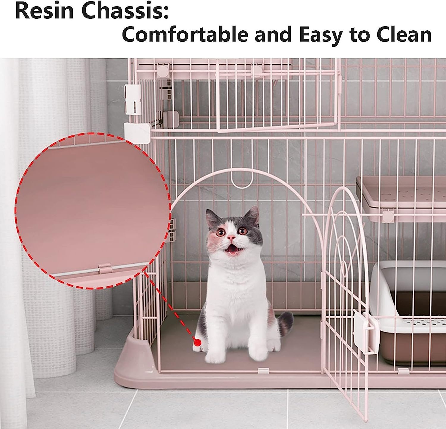 Hot Sale Cute Pink 4-Tier 52 Inches Collapsible Metal Cat Cage House for Dog Cat Pet House